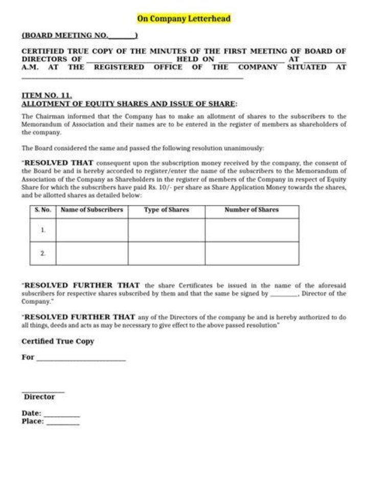 What should be pass in the board meeting before allotment of shares?
